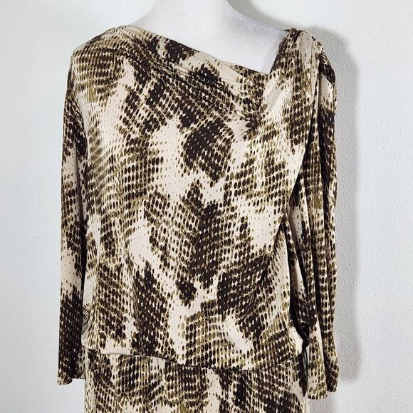 Ellen Tracy Brown Snakeskin Print Dress Size Medium Wedding Guest Dress - Picture 2 of 10
